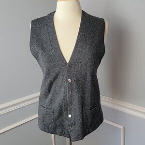 CATALINA Grandpa‎ Charcoal Gray 100% Wool V-Neck Patch Pocket Sweater Vest VTG